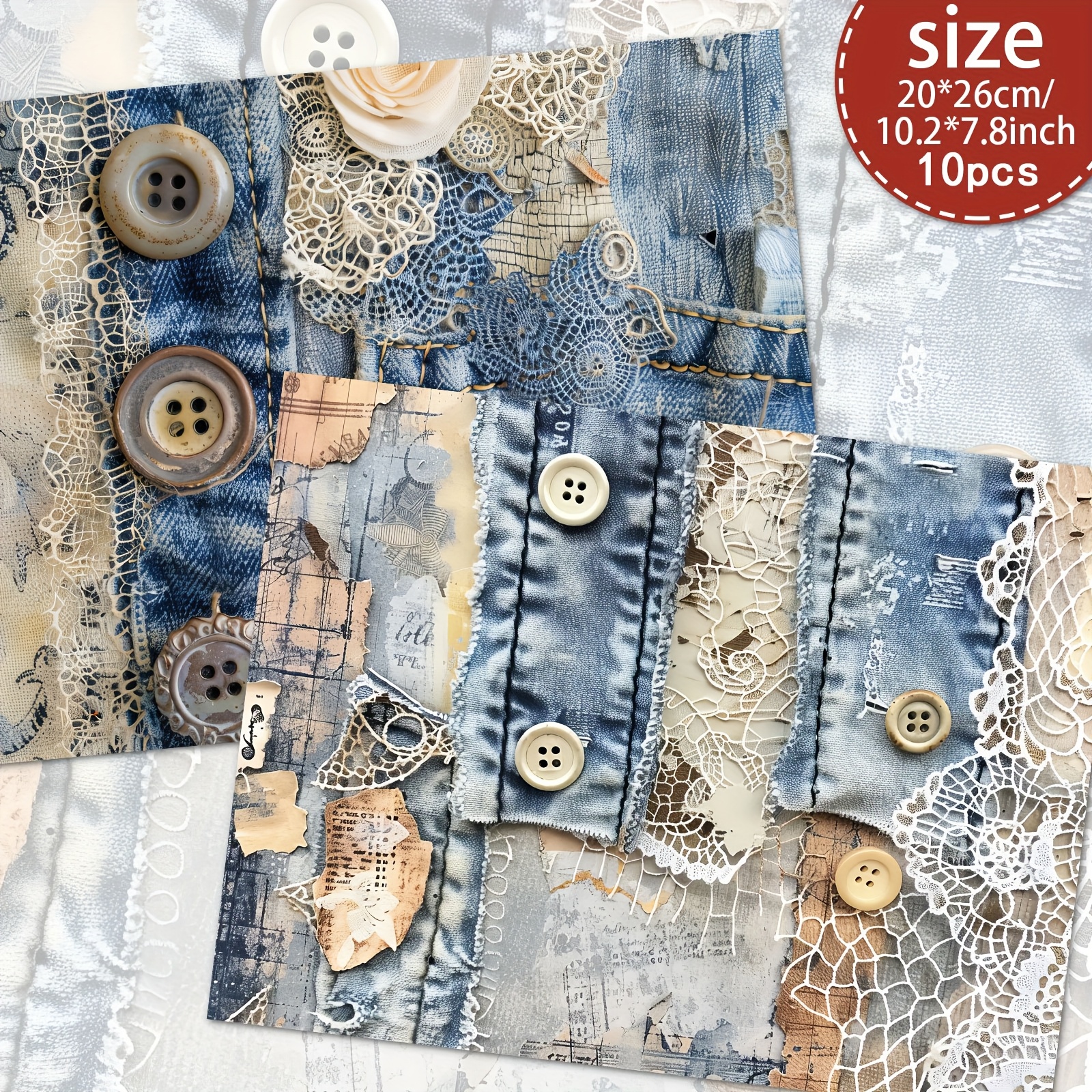TEMU Ensemble de Papier pour Scrapbooking du Style Vintage de Boutons en Jean (A4), 10 Feuilles, Papier pour Journal à Lacher Artisanal et Décoratif,