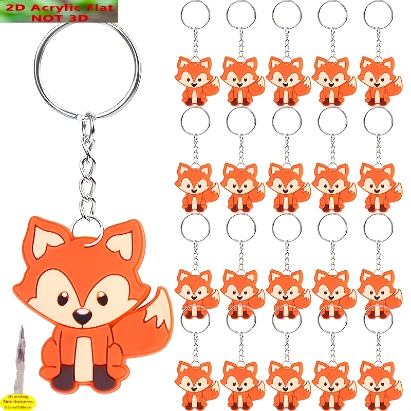 TEMU 2d Flat - 2d Plane 30pcs, Fox Keychain Set, Fashionable Casual Creative And Interesting Pendant, Suitable For Lovers, , Pets, Multi-functional