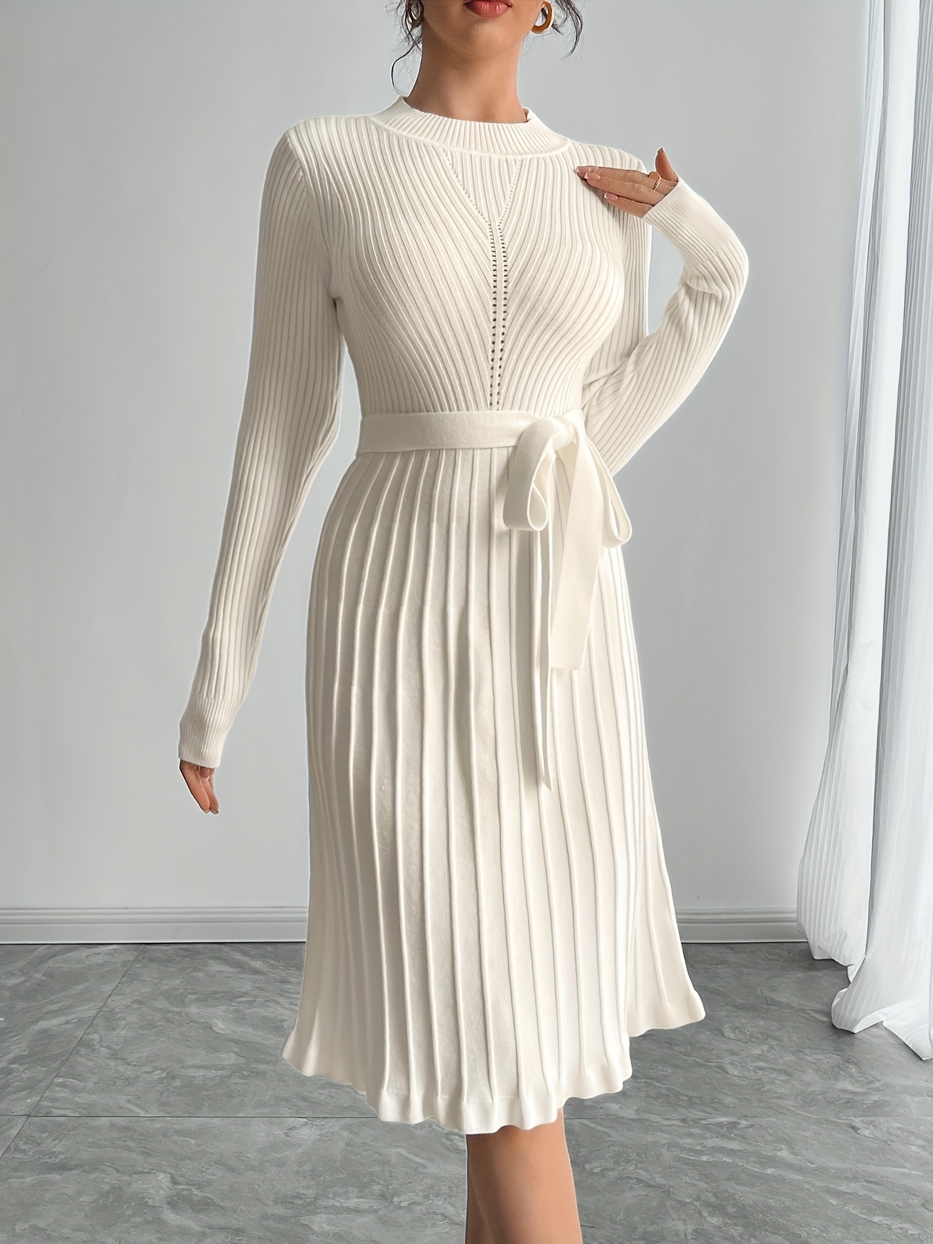 knit dress ireland 1pc elegant viscose sweater stand collar belt black chiffon dress