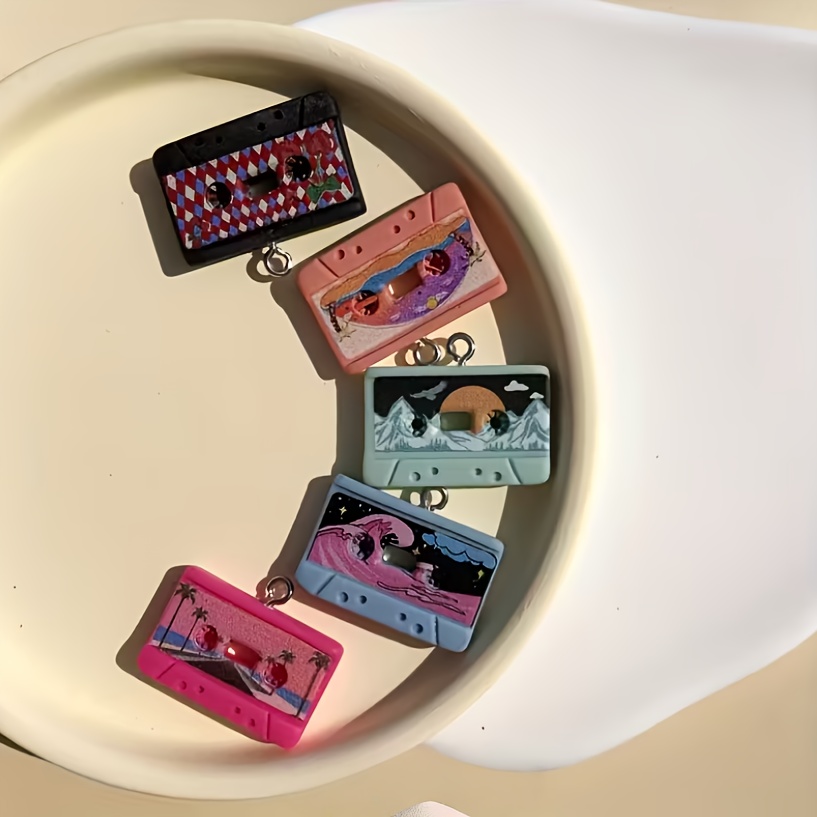 TEMU 5pcs Of For Creative New 3d Resin Colored Cassette Record Pendants And Additions For Necklaces, Earrings, Bracelets, And Handmade , Perfect For