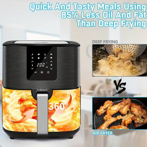 large air fryer 1500w 7qt airfryer cooker adjustable temperature 100 400 f 8 menu screen nonstick basket hot frying pot air fryers recipes skewers included