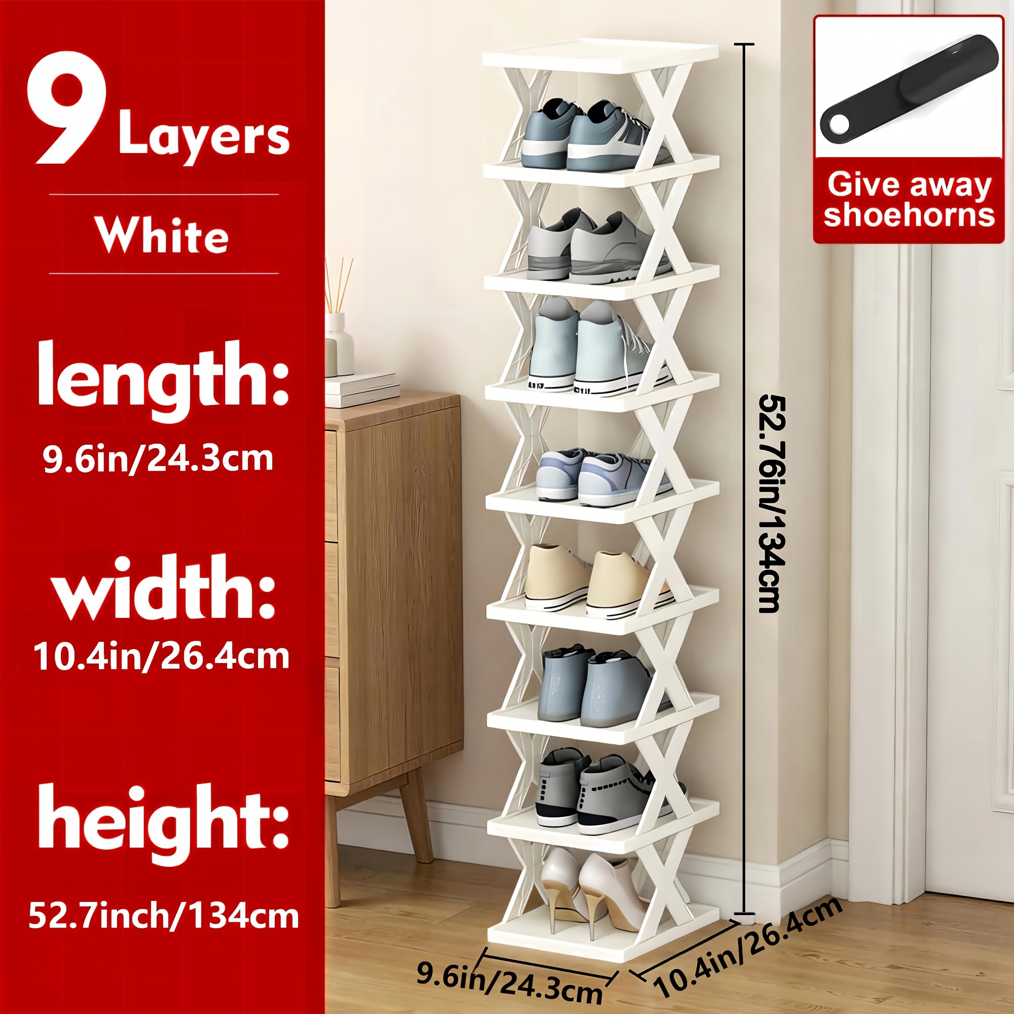 TEMU Organizzatore angolare salvaspazio per scarpe 6/9 - Scaffale e stretto a 9 ripiani in plastica per 9 di scarpe e , contenitore multiuso per ,