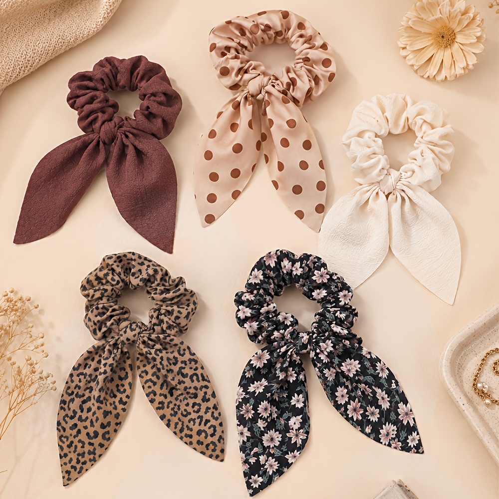 TEMU Set da 5 pezzi di scrunchies con a stampa , con a leopardata, e a , eleganti accessori per capelli per abbigliamento inverno e travestimenti a