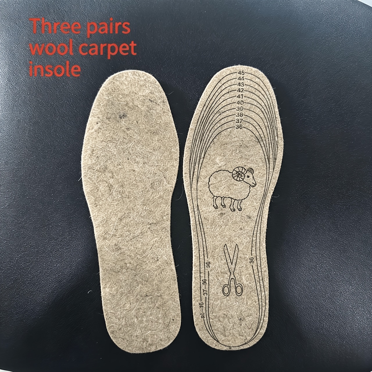 TEMU 3 Paires de Semelles d'Hiver Chaudes en Feutre de Velours, Coussinets de Chaussures Absorbant la Transpiration, Respirants, Épaissis, Absorption