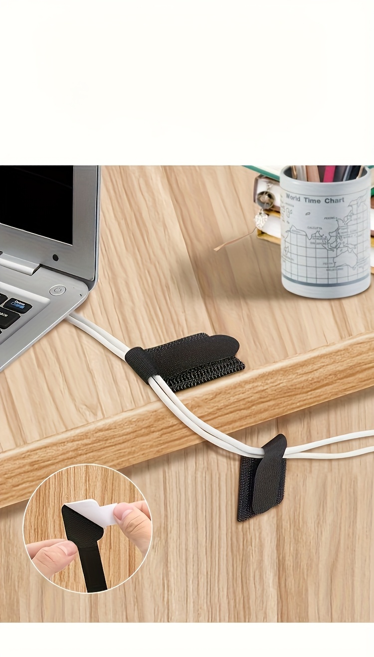 20/50/100pcs of Black And White Data Cable Organizers, Power Strip Cable Holders, Charging Line Fixers, And Self-Adhesive Ties for Cable Management