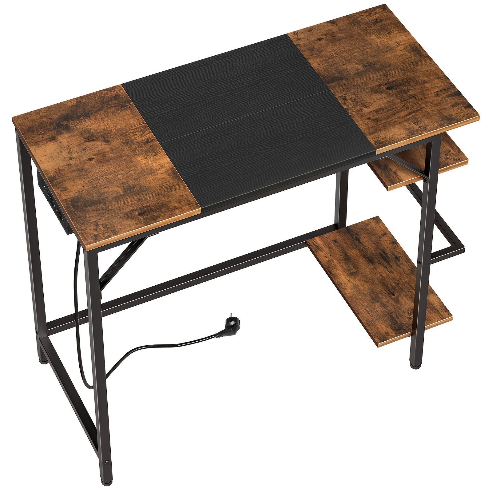 Image of 77cm Computer Desk With Charging Station, Desk With Side Storage Shelves, Heavy Duty Home Office Desk For Bedroom, Living Room & Study Room
