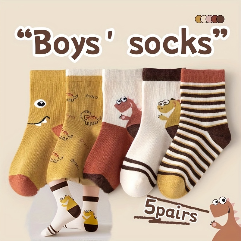 5-pack Boys' Mid-calf Socks Cool Dinosaur