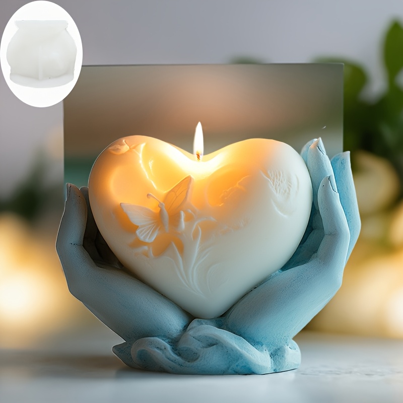 1pc Handheld Candle Silicone Mold Heart Combined Design Reusable Suitable For Scented Candle Casting Plaster Ornament Making For Couples Mother's Day Gift