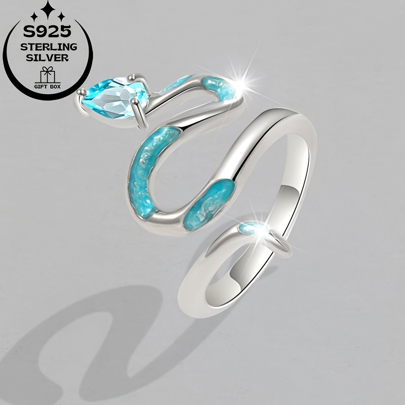 925 Silver Dripping Green Snake Adjustable Ring