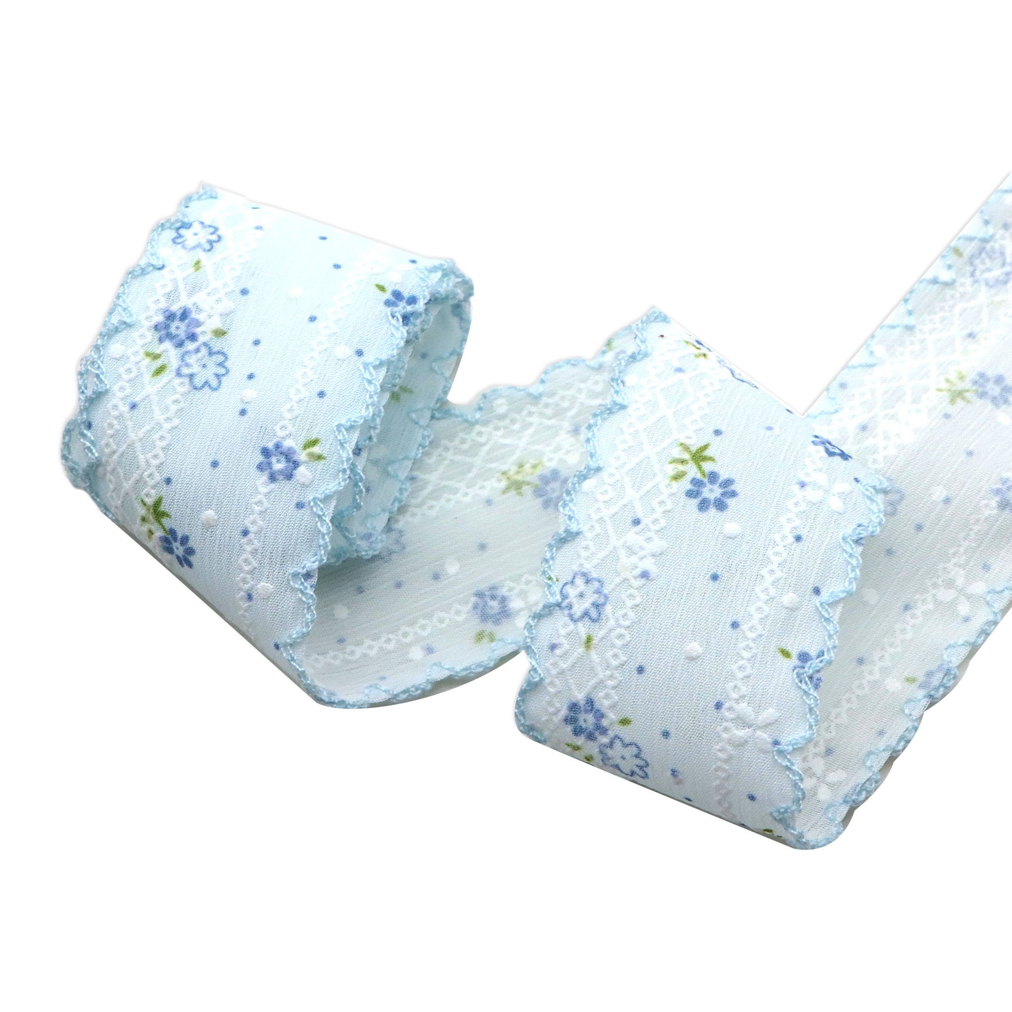 TEMU Ruban en mousseline de 5 pour emballage cadeau, dentelle florale vintage à bord festonné et embellissement de petites fleurs - Biais de tissu