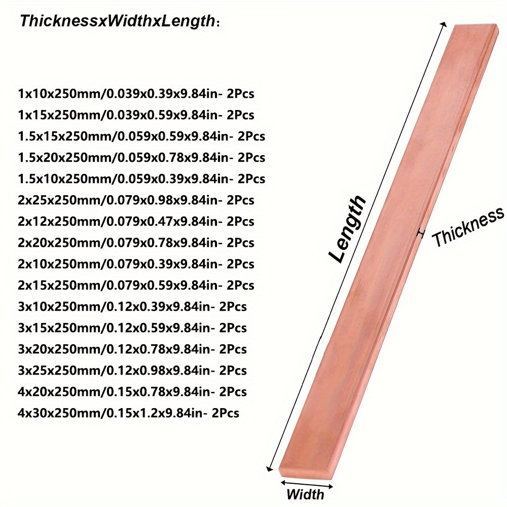 TEMU 2pcs 99.9% Copper Thickness 1mm-4mm Copper Strip Red Copper Pad Copper Foil Copper Plate Flat Bar Diy Cnc Material