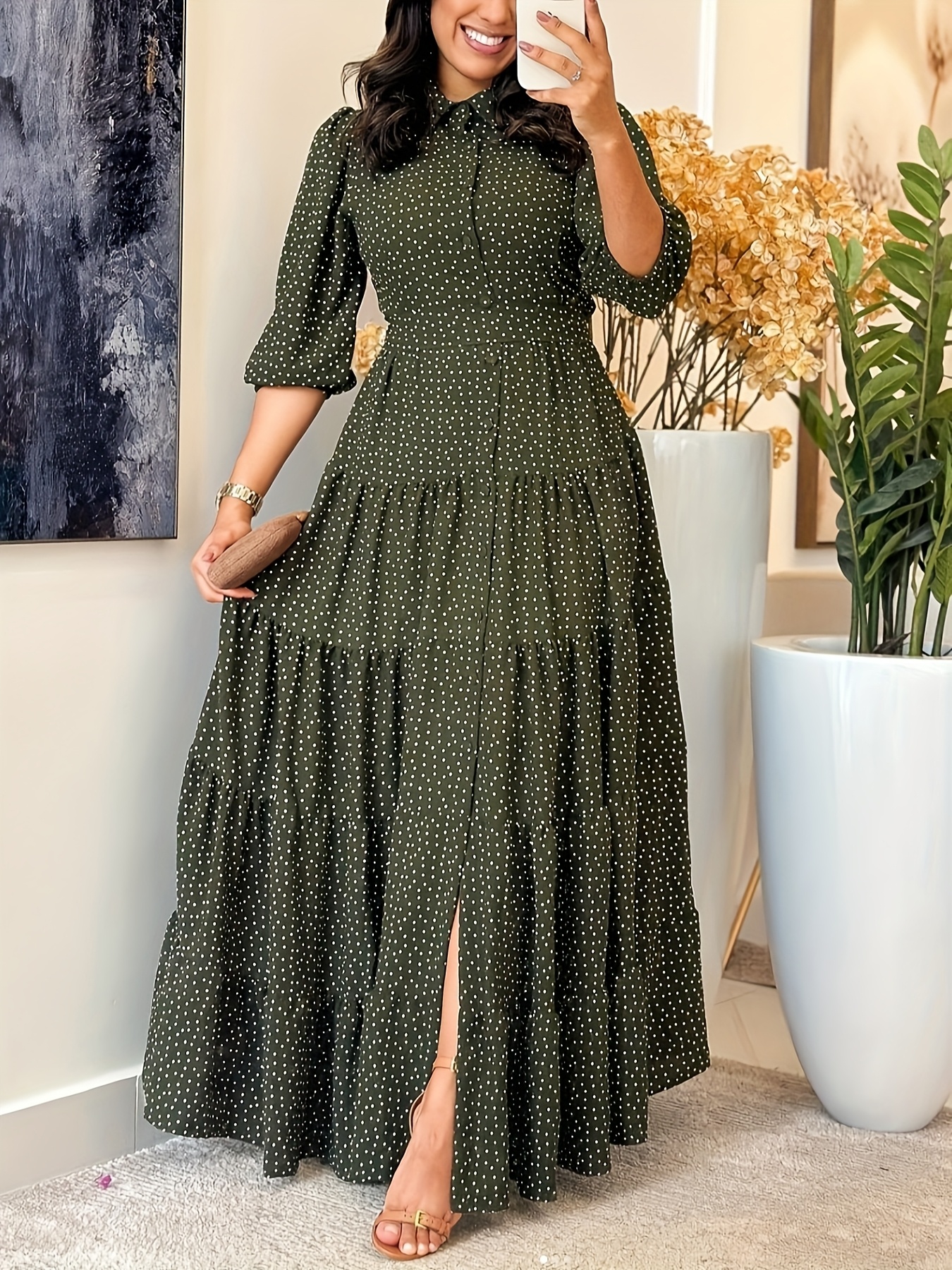 slim fit dress slacks PRETTYGARDEN Women Fall Long Sleeve Smocked Maxi Dress Casual Square N