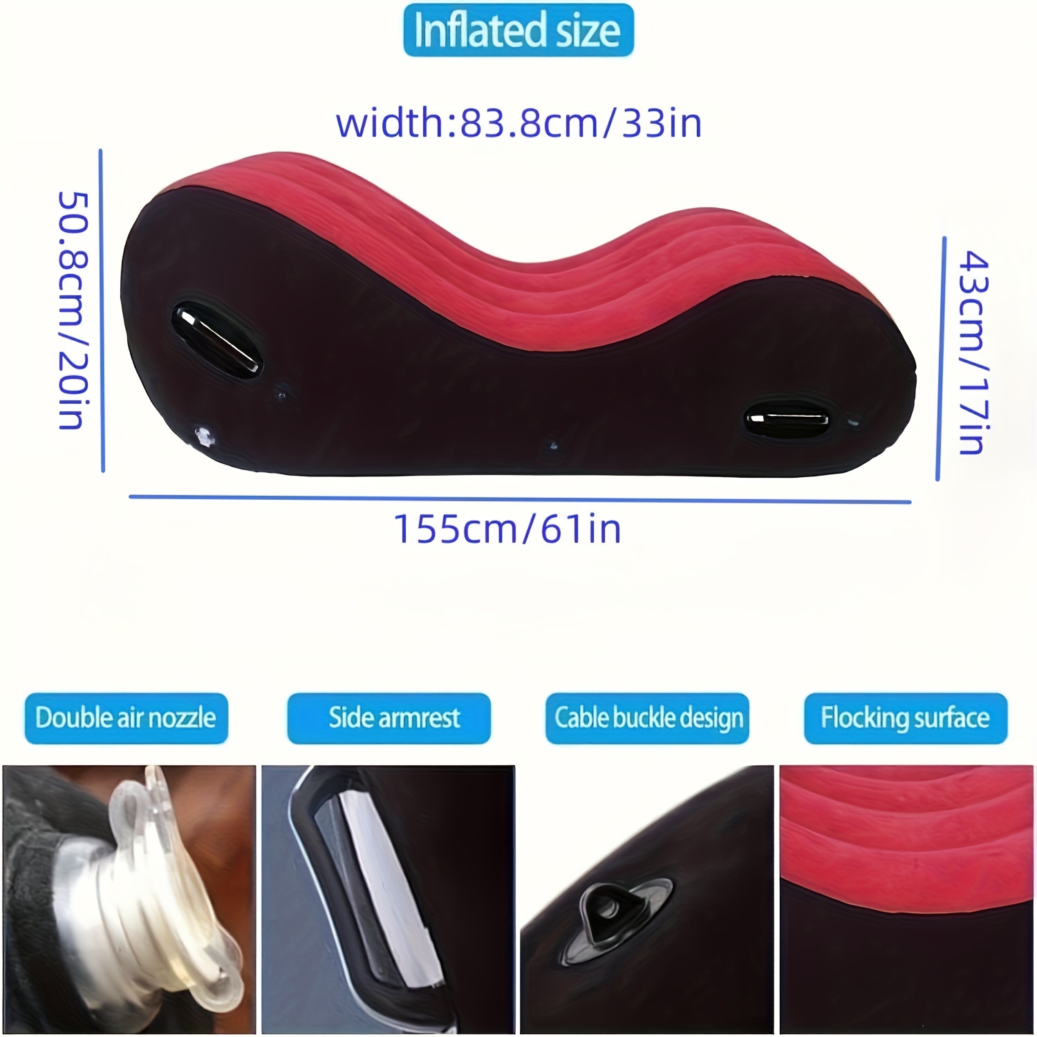 portable inflatable sofa lounger s shaped flocking air chair for indoor outdoor use perfect for living room bedroom backyard garden beach no pump included outdoor lounge chair cushions inflatable lounger details 2