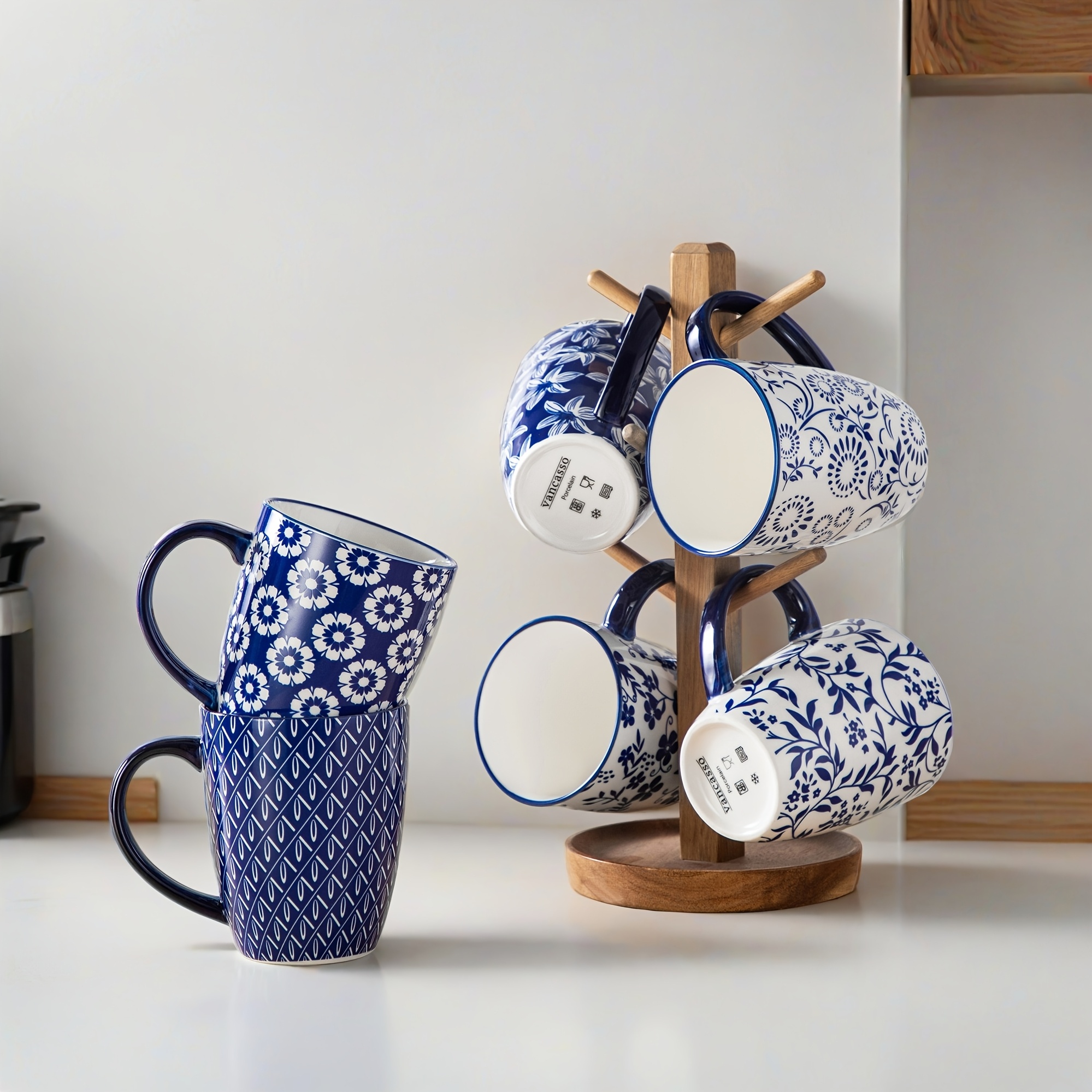 blå och vita porslinskaffekoppar 16oz porslinskoppar för - Temu Sweden