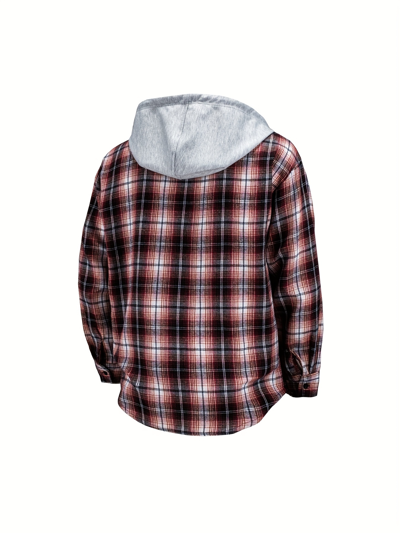 New Men'S Spring And Autumn Hooded Shirt Casual Jacket, Buttoned Plaid Top, Lightweight Outdoor Casual Sportswear for Men, Stylish Everyday Outfit with Pockets
