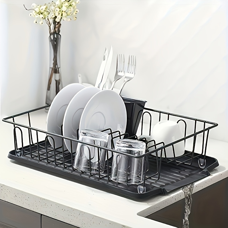 1 set of tableware drain rack kitchen counter utensil rack small stainless steel utensil drain rust resistant with black utensil rack and drainage board suitable for kitchen and rv Product details 1