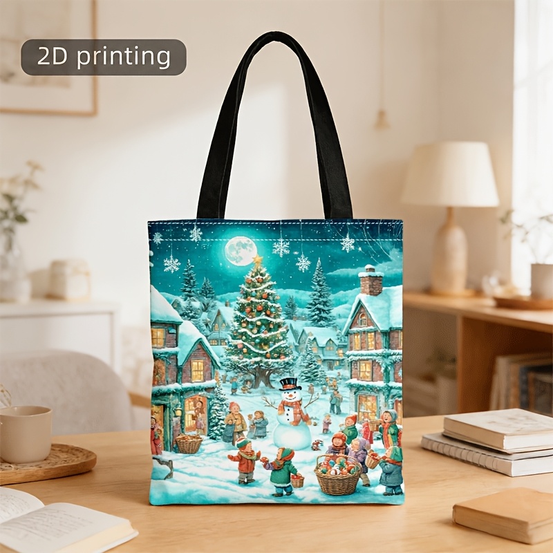 TEMU Crossbody And Handbag For Men And Women, Christmas Printed Tote & Crossbody Bag, 2d Printed, Unisex For Commute, Leisure & Holiday Occasions