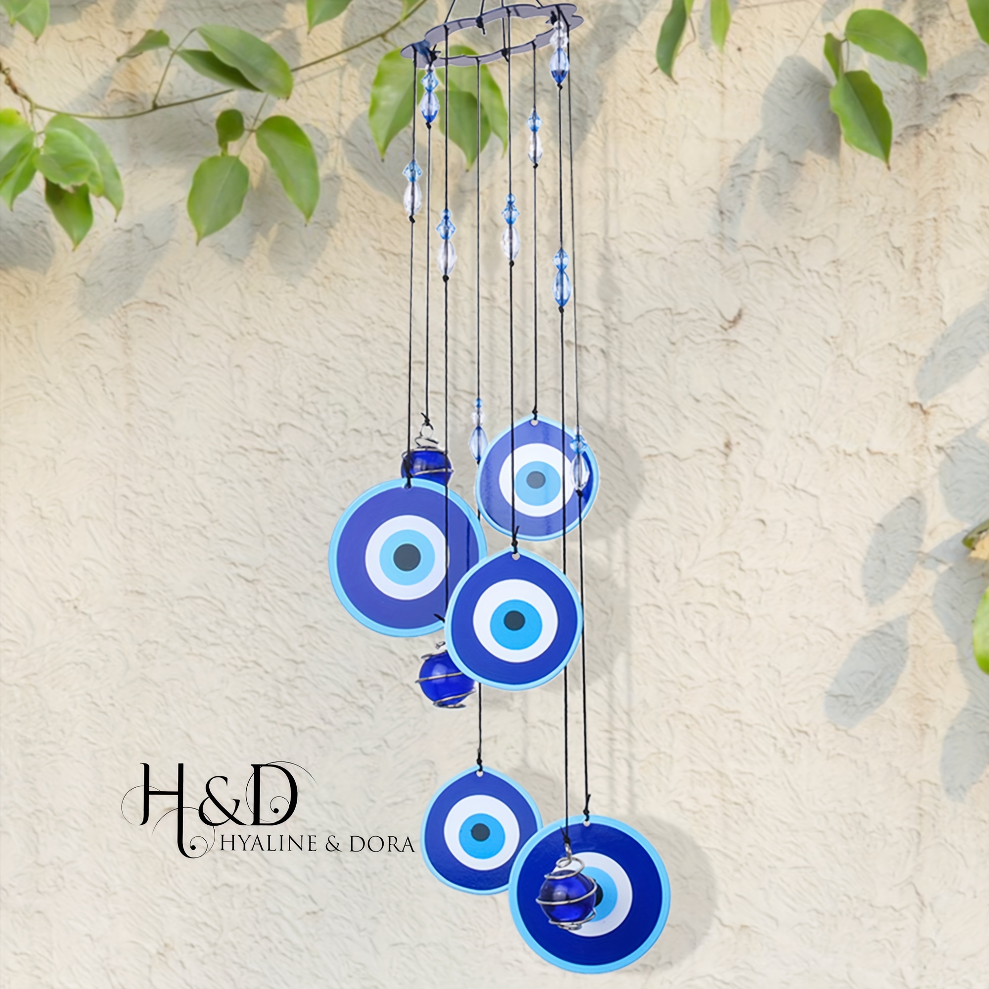 

H&d Hyaline& Metal Wind Chimes Blue Hanging Decorative Ornament Home Garden Decoration Good Luck Gift