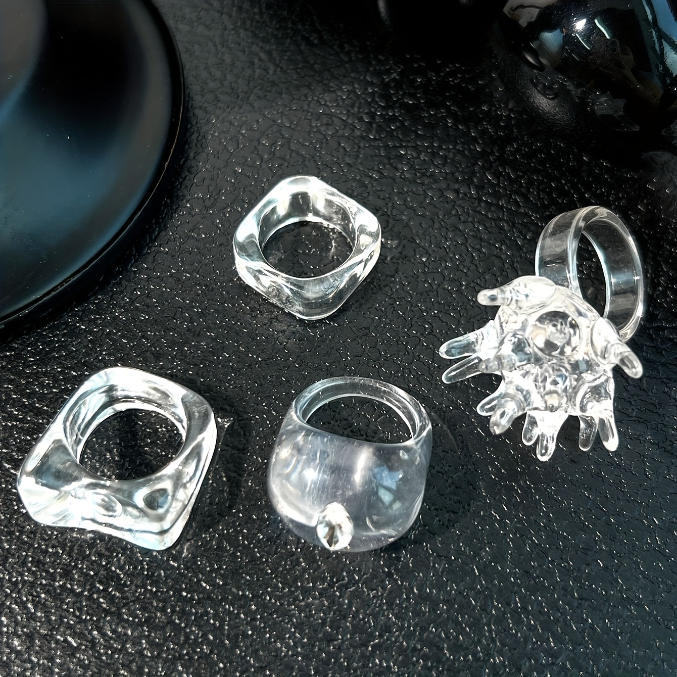 TEMU 4pcs Transparent Acrylic Rings Compatible For - Minimalist Bohemian Stackable Layered, Look For Daily Wear, Weddings, Parties - Neutral