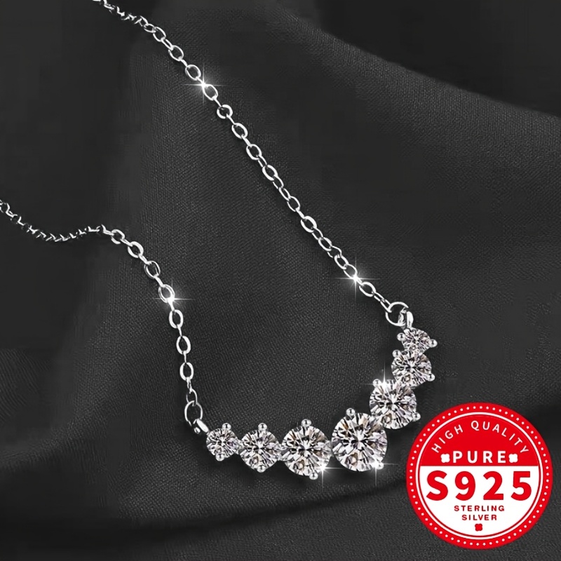 Women's Clustered Necklace with 7pcs Cubic Zirconia, Elegant Design
