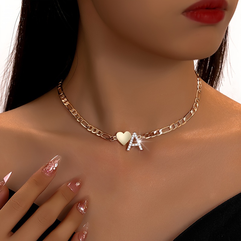 TEMU 1pc Chaîne Clavicule Élégante pour Femme avec Pendentif Lettre Creux Nouveau Style Européen et Américain, Strass Incrustés, Tendance