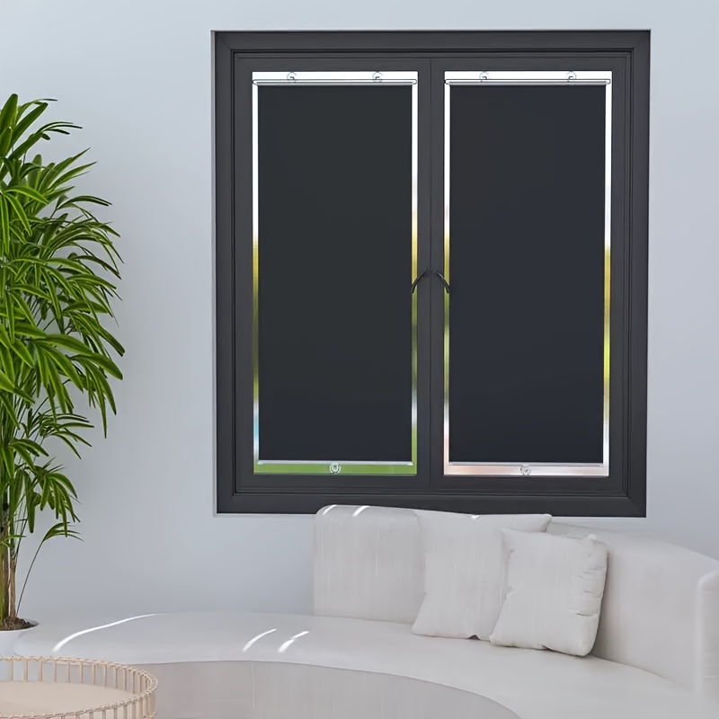 2pcs Blackout Sunshade Curtains, No Drilling Required for Home & Office Use, Adjustable Length, Ideal for Kitchen Glass Windows and Bedroom Windows, Indoor/Outdoor Installation