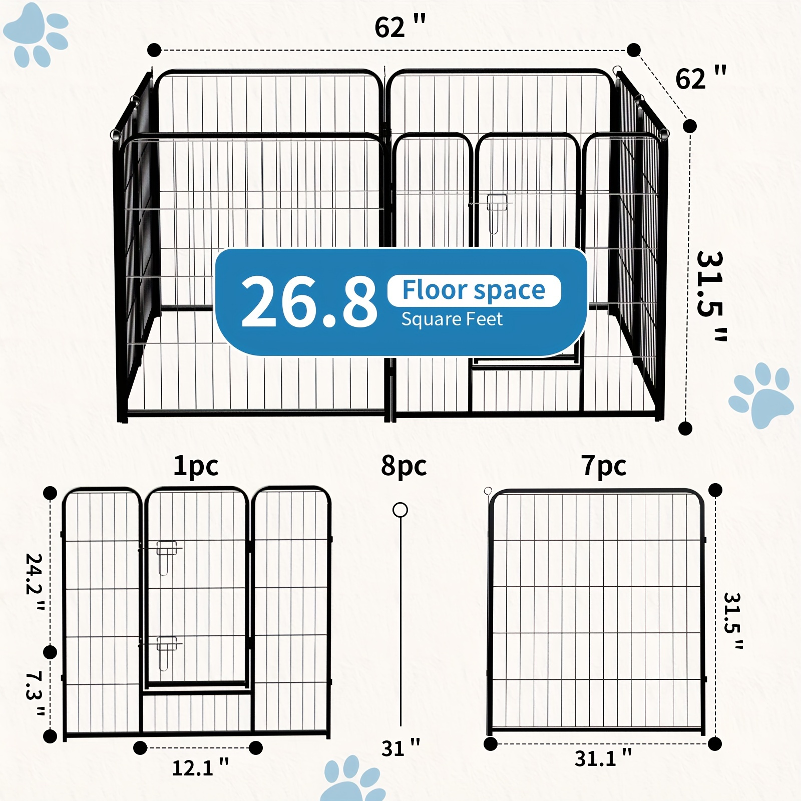 TEMU Dog Playpen Indoor With Door, Fence For Small Pet Animals, Puppy Cage With Gate For Yard Outdoor, Black
