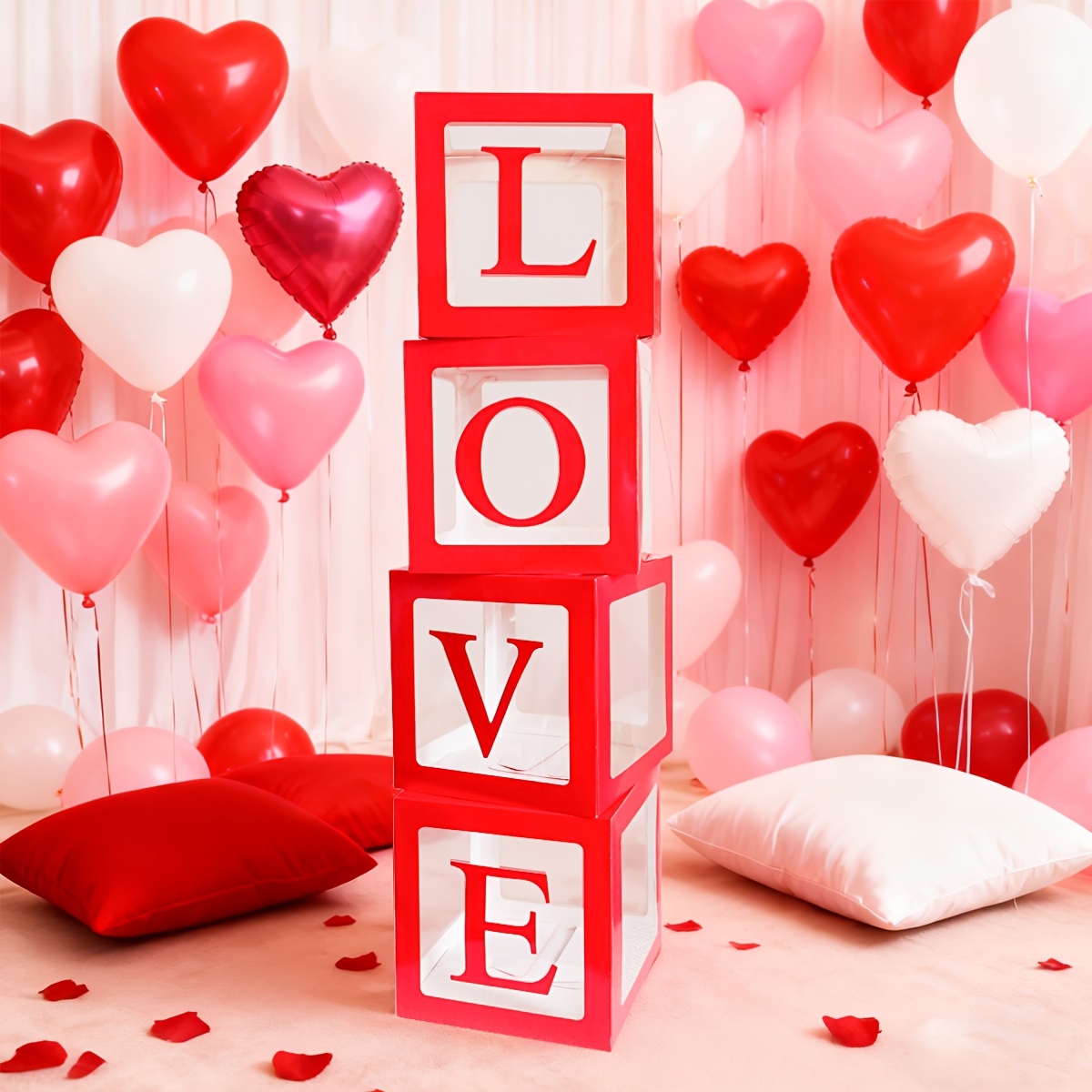 TEMU 4pcs Balloon Box For Valentine's Wedding Proposal - Elegant Balloon-compatible Decoration Suitable For Weddings, Engagements, For Proposal &
