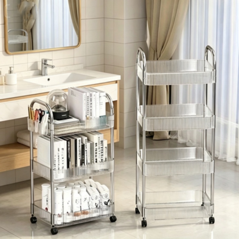multifunctional movable storage cart acrylic transparent   casters universal for kitchen bathroom bedroom and office Product details 3