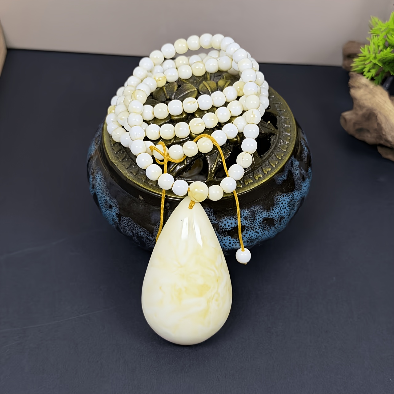 Unisex White Peace Water Drop Shaped Pendant Necklace