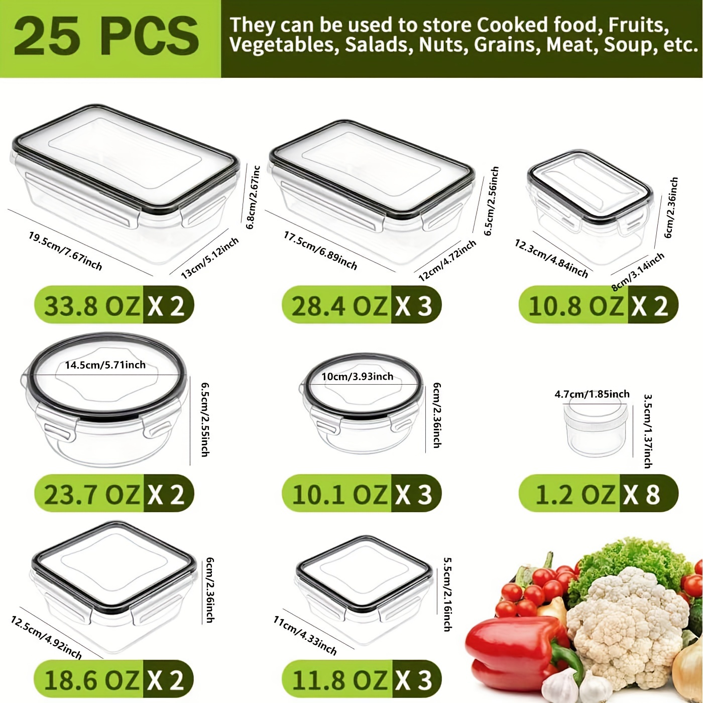 TEMU 50pcs Food Storage Containers With Lids Airtight, Plastic Lunch Containers For Pantry Kitchen Organization Storage (25 Lids + 25 Containers), Meal Prep Containers With Labels & Marker