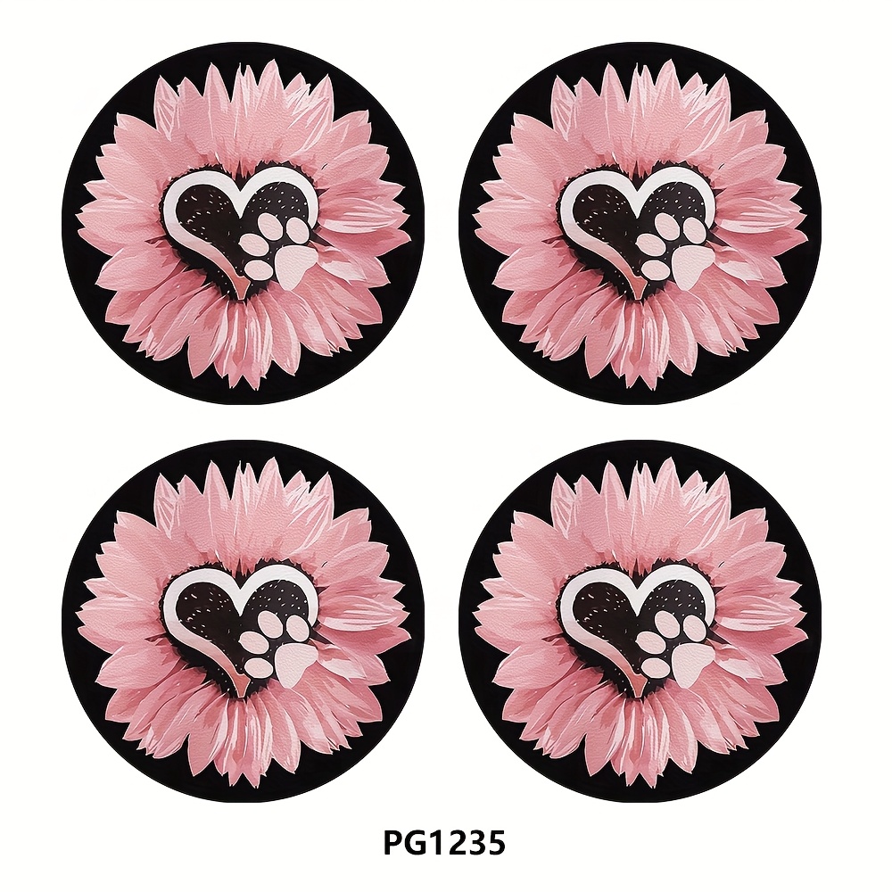 4pcs Pink Sunflower Claw Car Cup Mat 2.75in Female Car Interior Cup Decoration Water Cup Mat, Car Decoration Water Cup Mat, Beverage Mat Car Cup Mat, Gift For