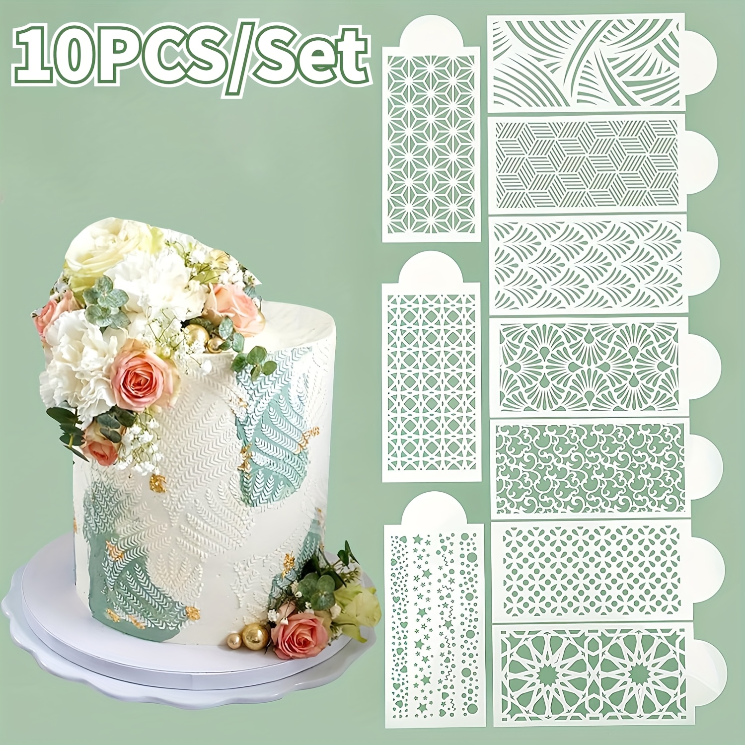 

10pcs Fondant Cake Decorating Stencil Set - Reusable Plastic Embossing Tools For Diy Cookies, Chocolates & More - Weddings, Holidays & Baking