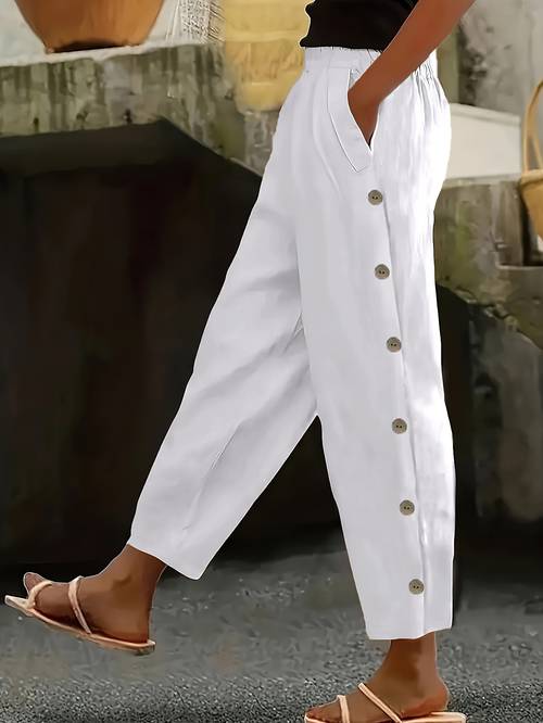 item picture solid color multi button fashion casual ankle pants casual pants 0427