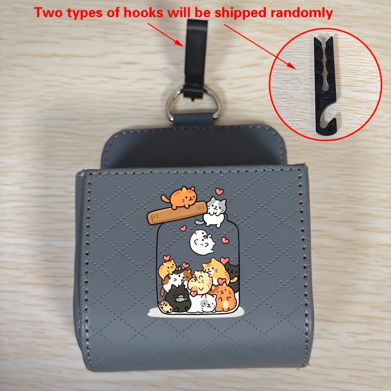 TEMU Bottle-shaped Cat Pattern Print Car Vent Hanging Storage Box, Pu Leather Car Interior Accessory For Thanksgiving, Christmas, And Daily Use, 2