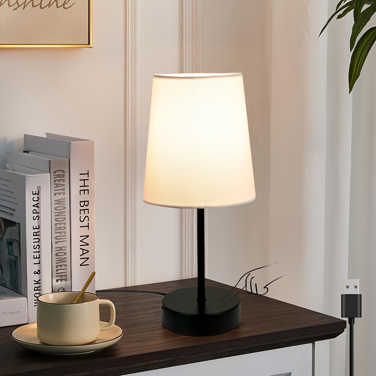 

[top-] Touch-controlled Bedside Lamp Usb Charging - 3 Dimmable, Metal Desk For & , Includes (no Adapter)