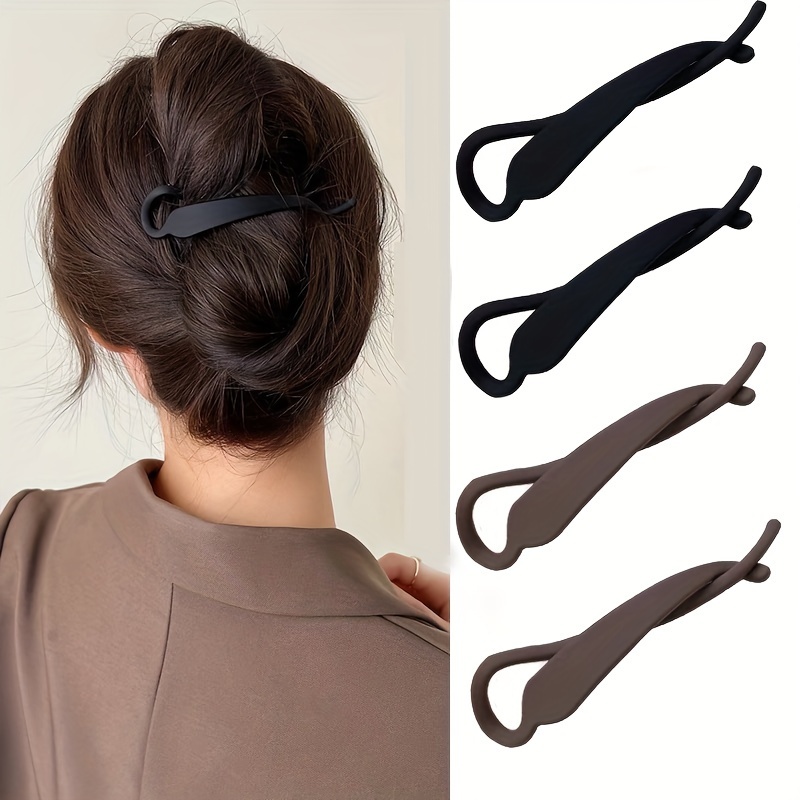 

4pcs Minimalist French Hair Clips For Women, Plastic Banana Barrettes, Solid Color, Vertical For Casual Updos & Ponytails, Suitable For 14+, Birthday Gift Set