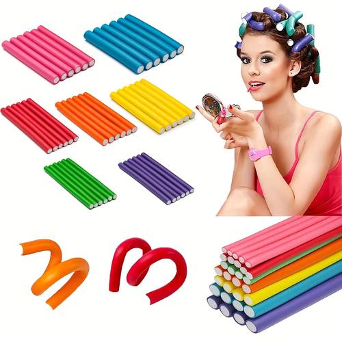 1 Set Soft 30Mm No Heat Foam Curling Rods Set, Twist Curling Tool, Sponge Hair Rollers, Overnight Curlers, Reusable Hair Styling Tools, Random Color, Travel Portable Hair Additions for Women