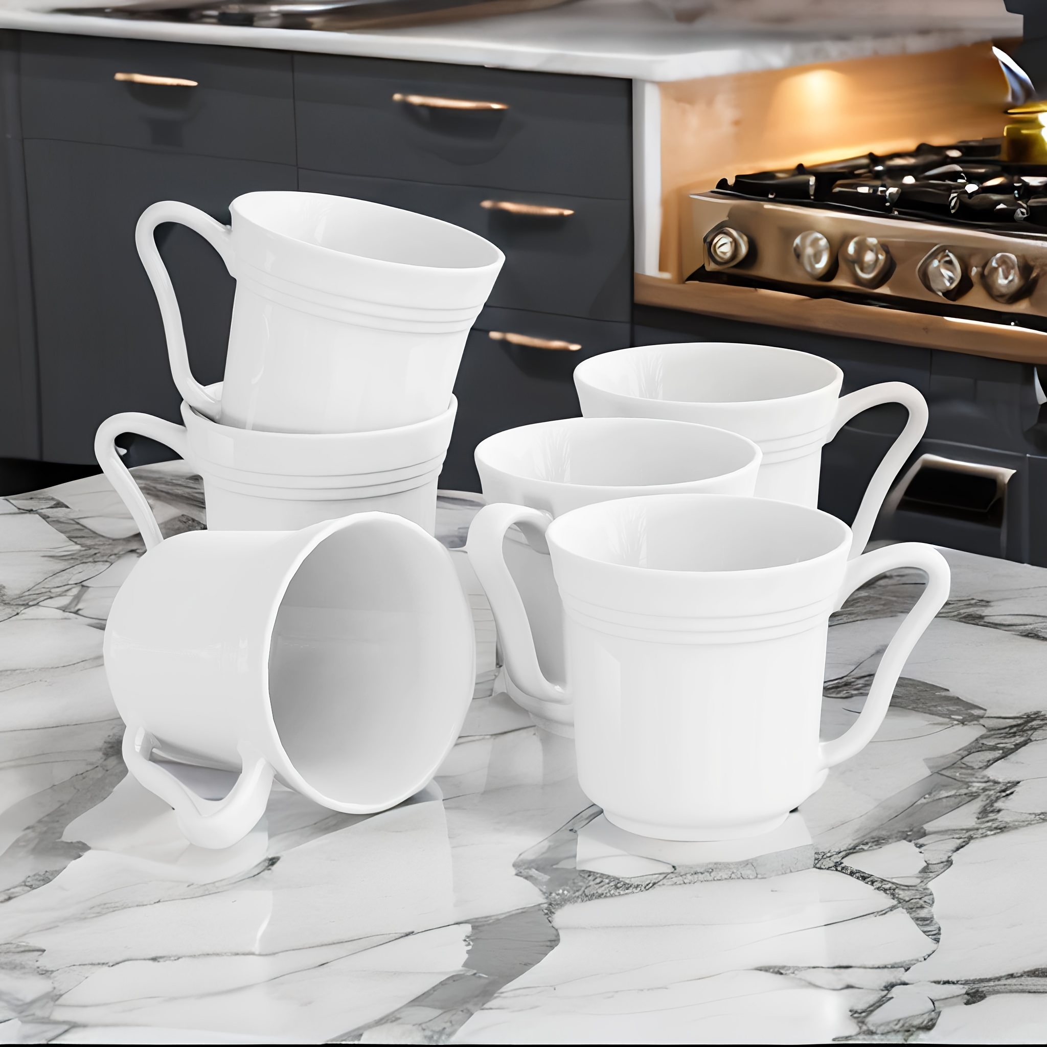 TEMU White Coffee Mugs Set Of 6, 390ml Tea Mug Porcelain White Mugs, Large Mugs For Coffee, Hot Cocoa Mugs, Easy To Clean