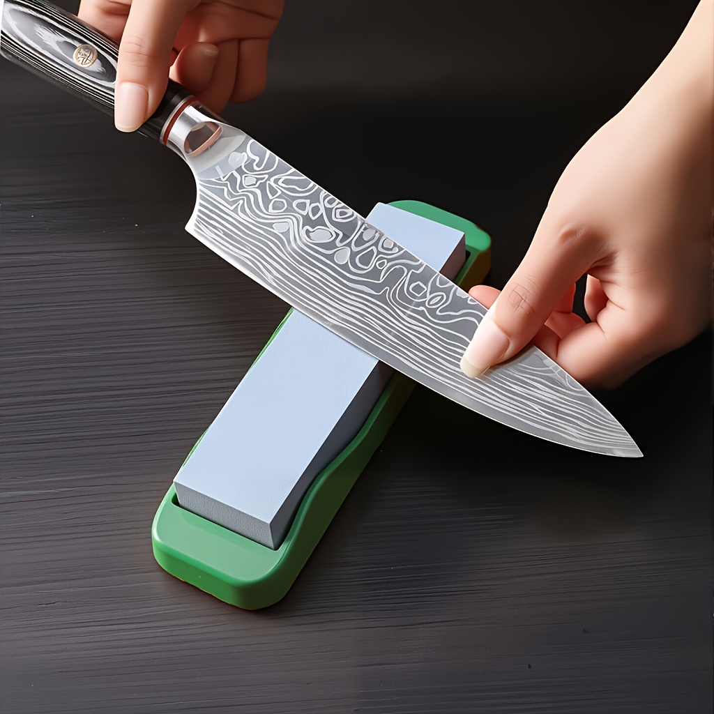1pc Diamond Whetstone Knife Sharpener, Double-sided, Non-slip Plastic Base, Manual Sharpening Tool For Kitchen Knives, No Electricity Needed, Knife Sharpener, Random Color