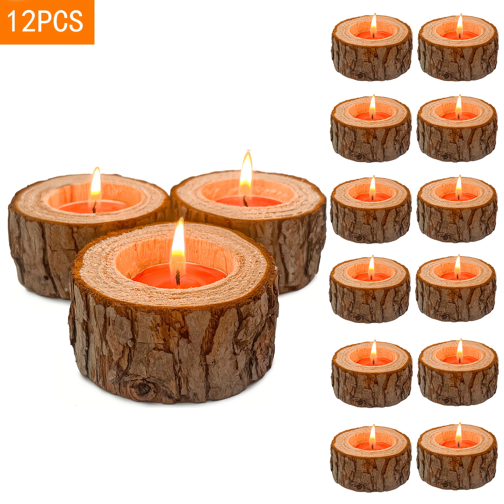 12pcs 0.95-inch Wooden Tea Light Candle Holders, Perfect For Home Desk Decor, Weddings, Birthdays, Valentine's Day, And Christmas Decorations