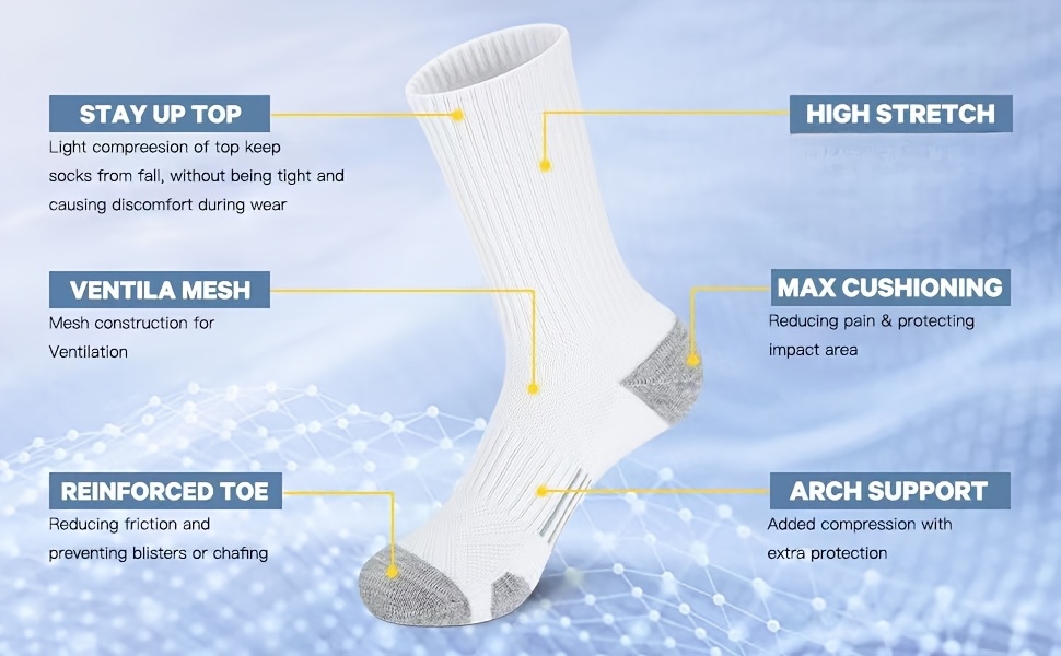 6 Pairs Of Sports Socks, Buffered Running Socks, Breathable Outdoor Sports Socks