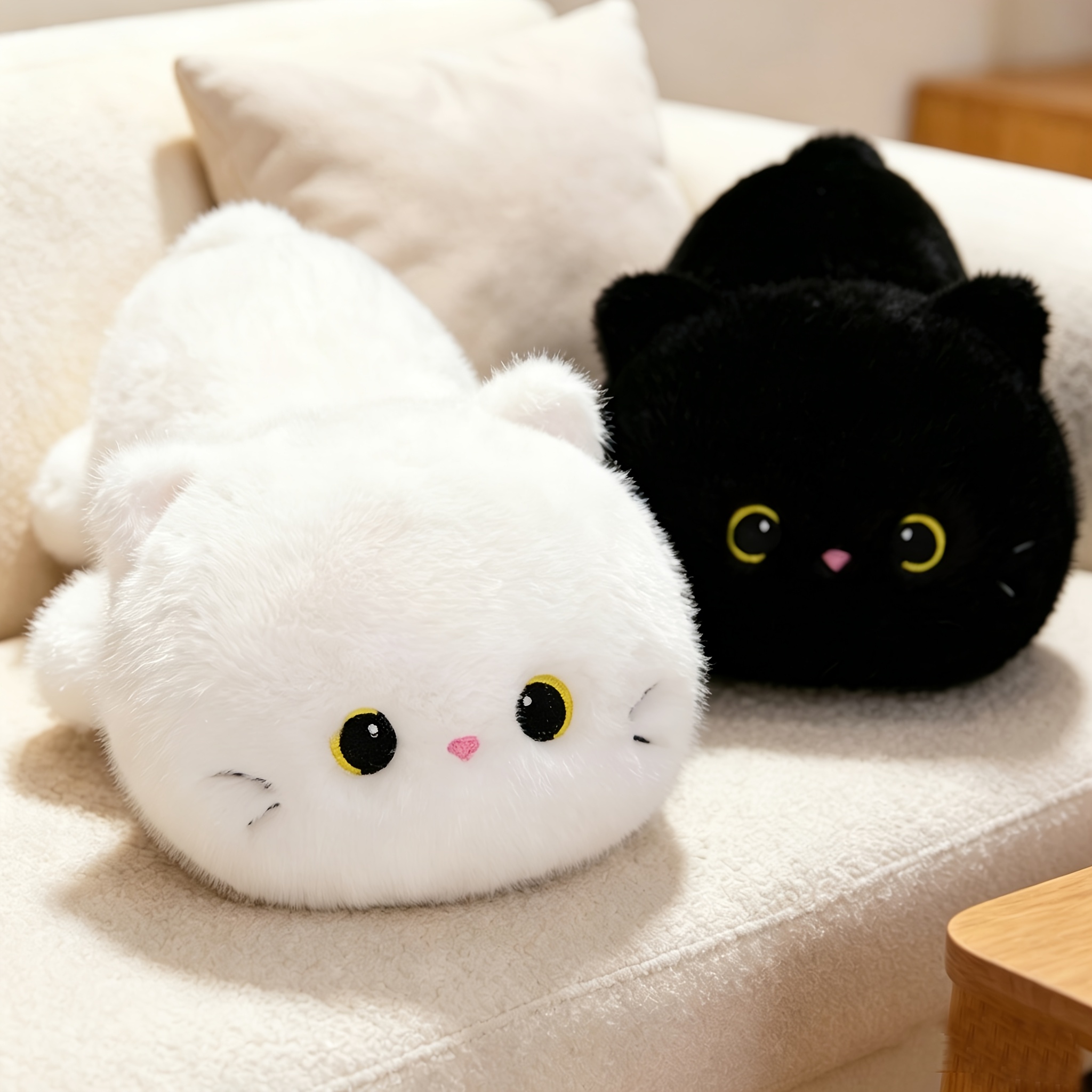 Cute Black and White Cat Plush Doll, Soft and Fluffy