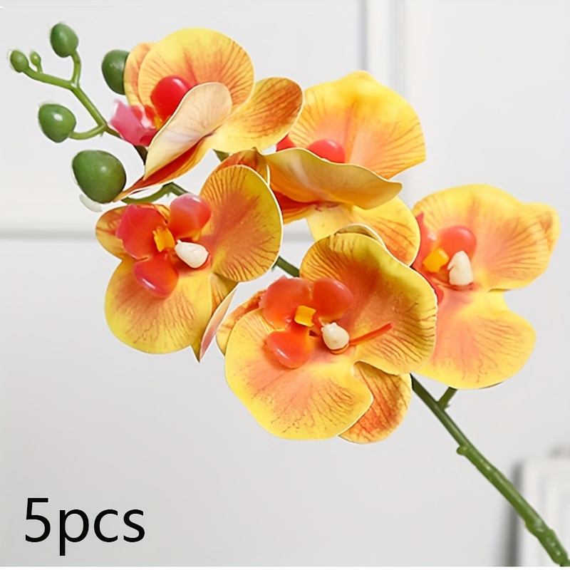 25 Flowers 5pcs Artificial Orchids Suitable For Home Decoration, Plastic Orchids, Suitable For Anniversaries, Weddings, Engagements And Home Decoration - Container Not Included