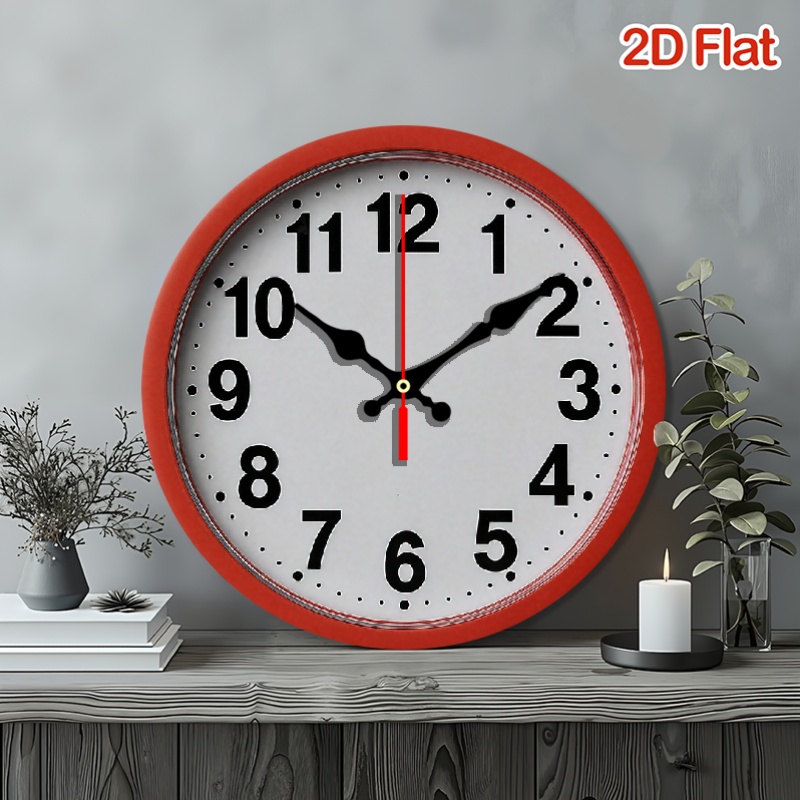 Minimalist 10-inch 2d -piece Silent Wooden Round Wall Clock With Red Numbers - A Farmhouse Style Decor For Your Kitchen, Bedroom, Or Office - Easy To Read, No Ticking Sound, Battery Not Included
