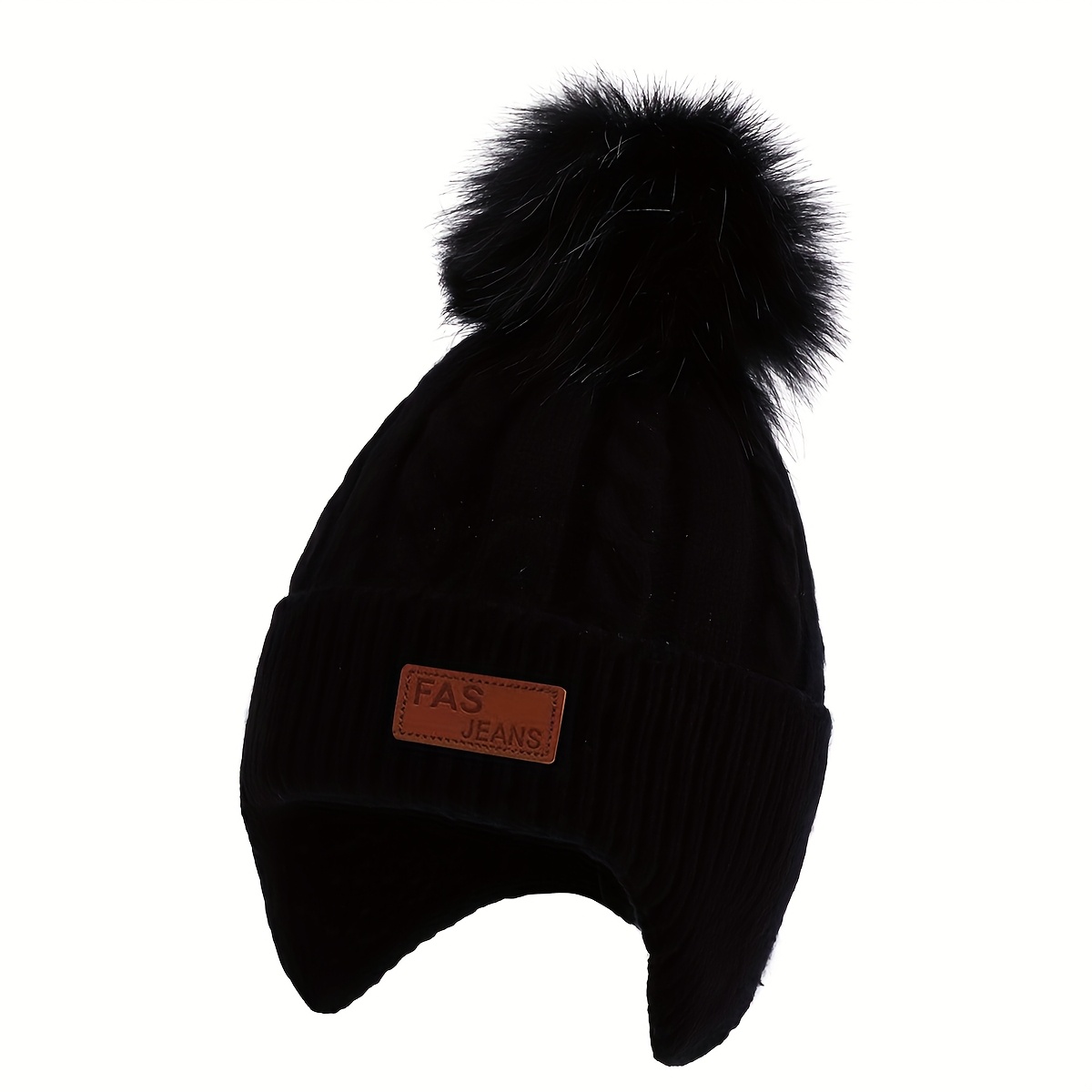 1pc Western Autumn Winter Pom-pom Thickened Hat, All-match Knit Cable Warm Pullover Hat