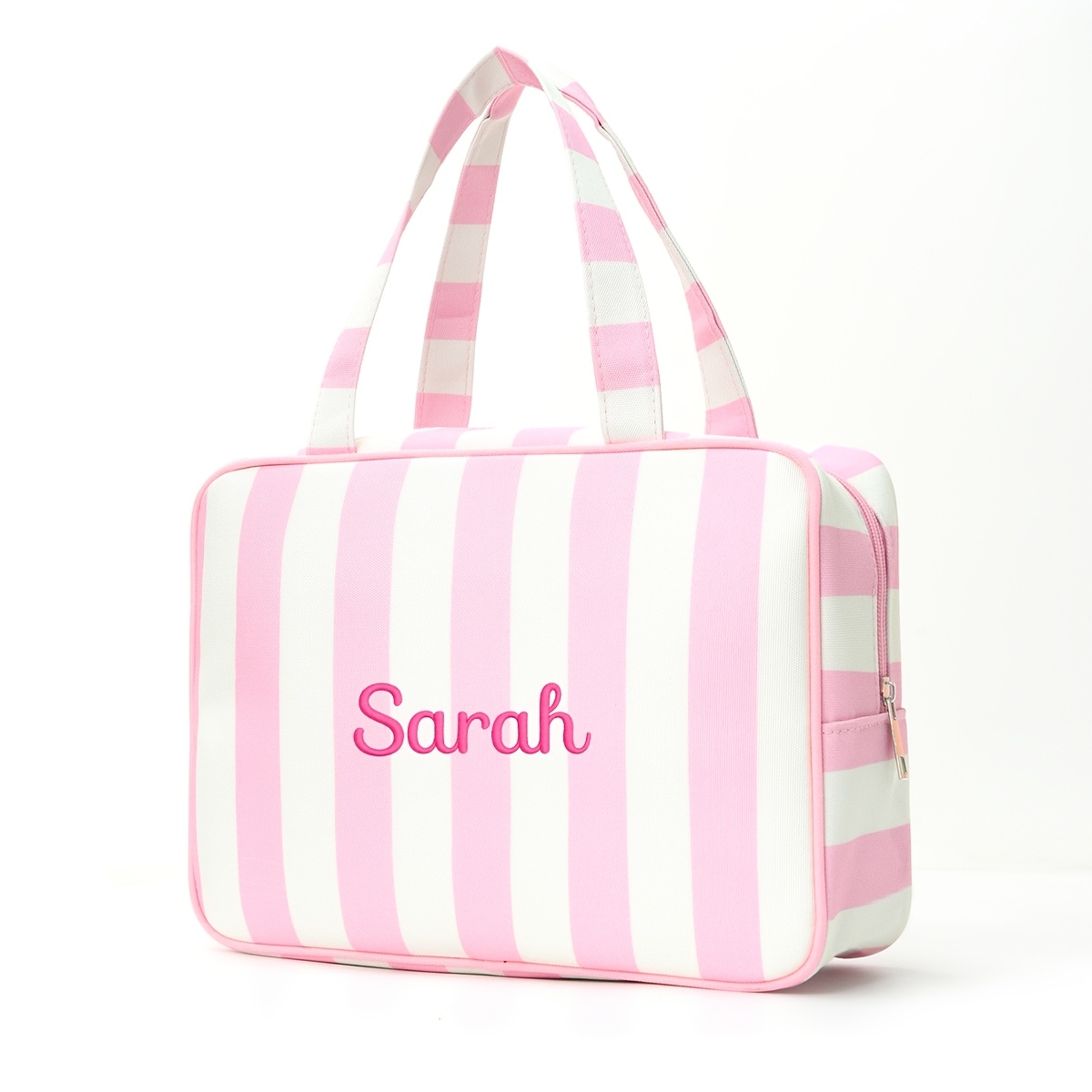 TEMU Fashionable Minimalist Vertical Stripe Toiletry Bag, Personalized Custom Embroidery With Name/text, Lightweight Large Capacity Organizer,
