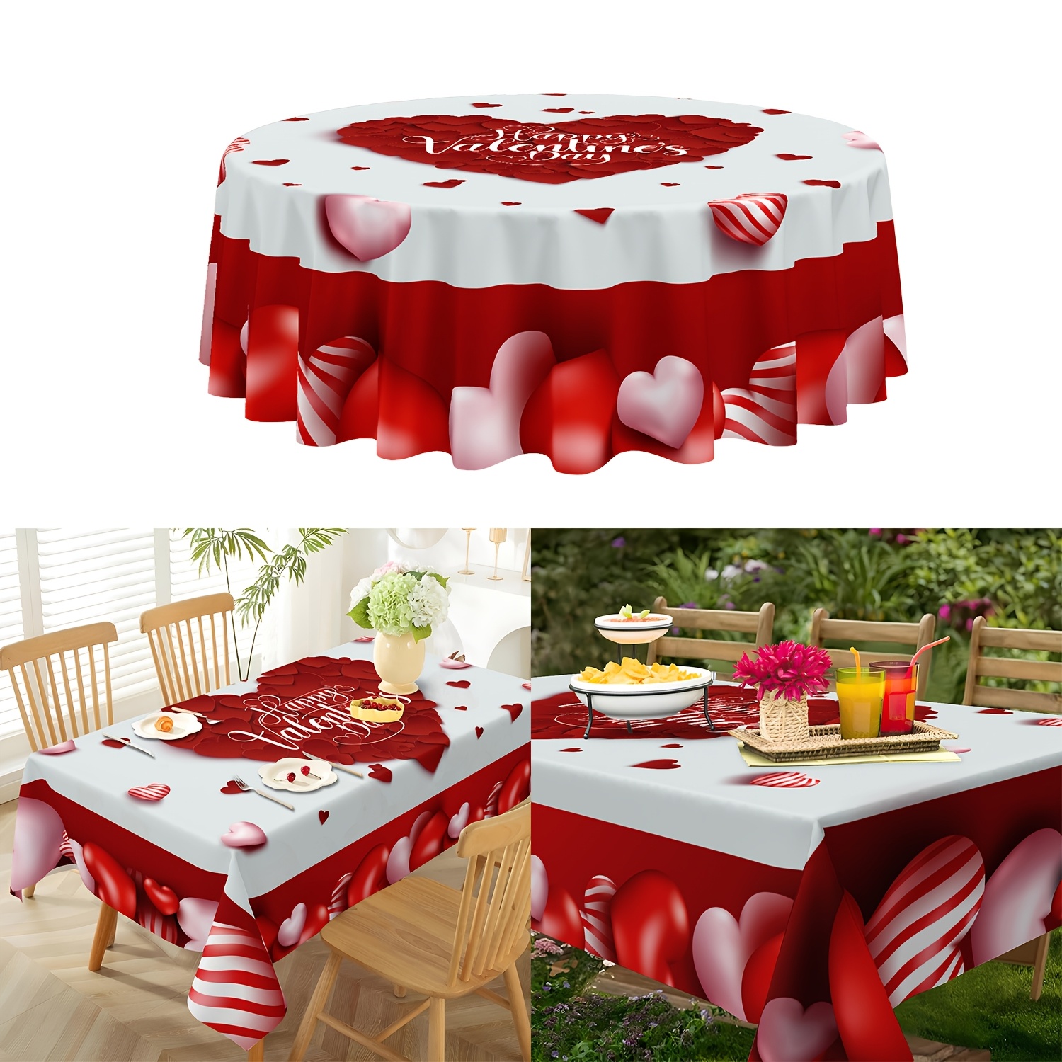 

1pc Valentine's Day Round Tablecloth, 100% Polyester, Machine Woven, & , Waterproof & Wrinkle-free, With Indoor & Outdoor Use For Home Kitchen Decor, 5 Sizes, Printed, Table Cover