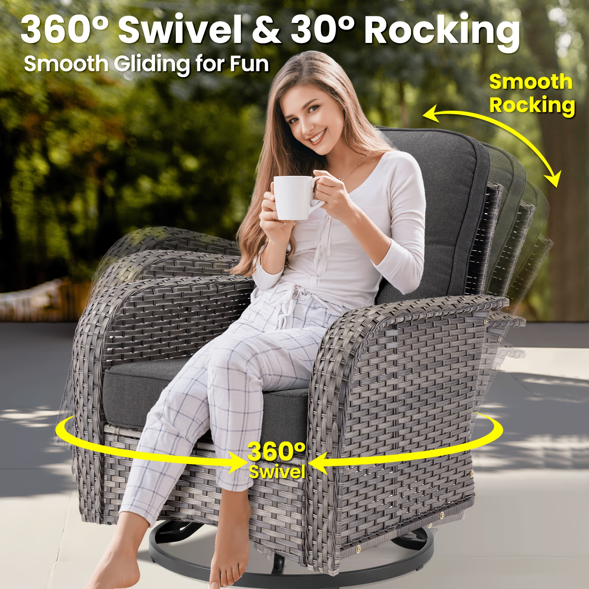 10pcs outdoor patio furniture sets with 54 fire pit table and solar led light coffe table all weather pe rattan sectional sofa conversation set with swivel rocking chairs outside modular couch with thick cushions for backyard deck 7 seats Product details 5