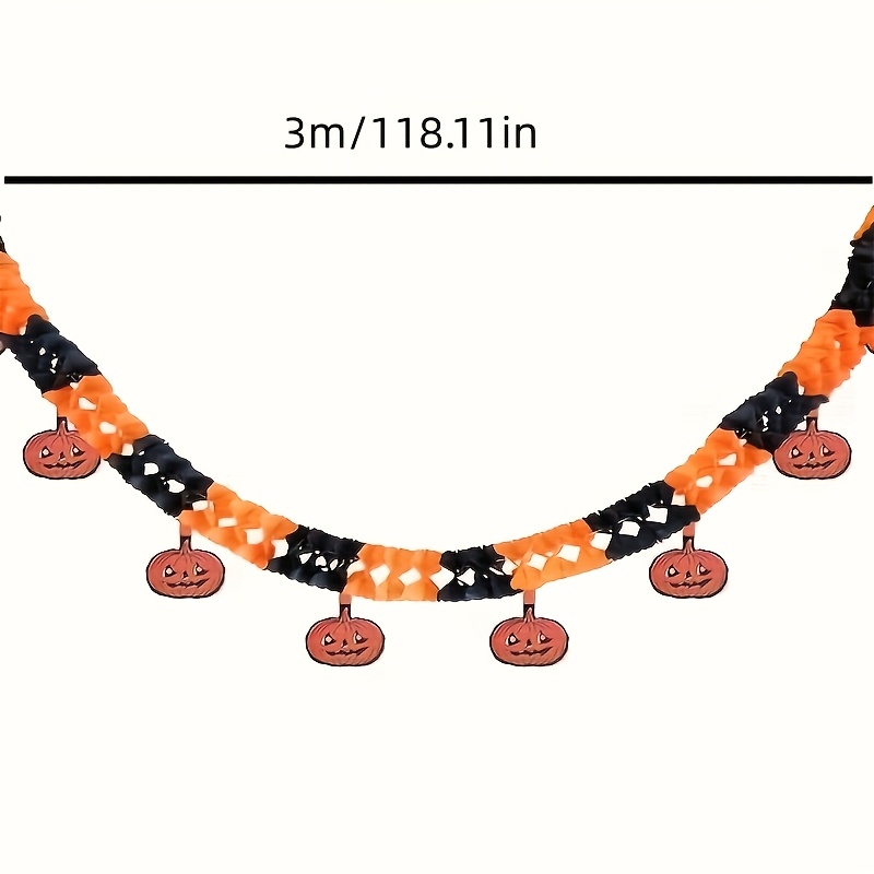 TEMU Halloween Pumpkin Banner Decoration - Black And Orange Paper Garland Banner Featuring Smiling Pumpkins, Weather-resistant For Indoor/outdoor